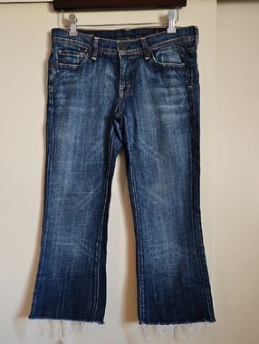 Citizens of Humanity Ingrid Low Rise Flare Cropped Jeans Raw Hem Size 28